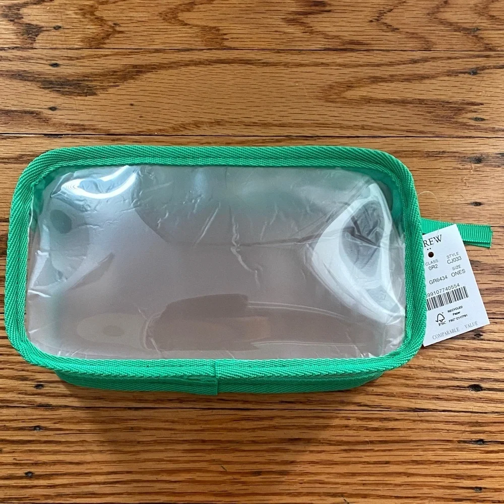 J crew Transparent Pouch with Green Trim